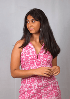 Pink Floral Mini Dress - Poshakh fabrics