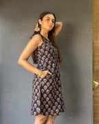 Halter Neck Racerback Dress with Pockets Blue Geometric