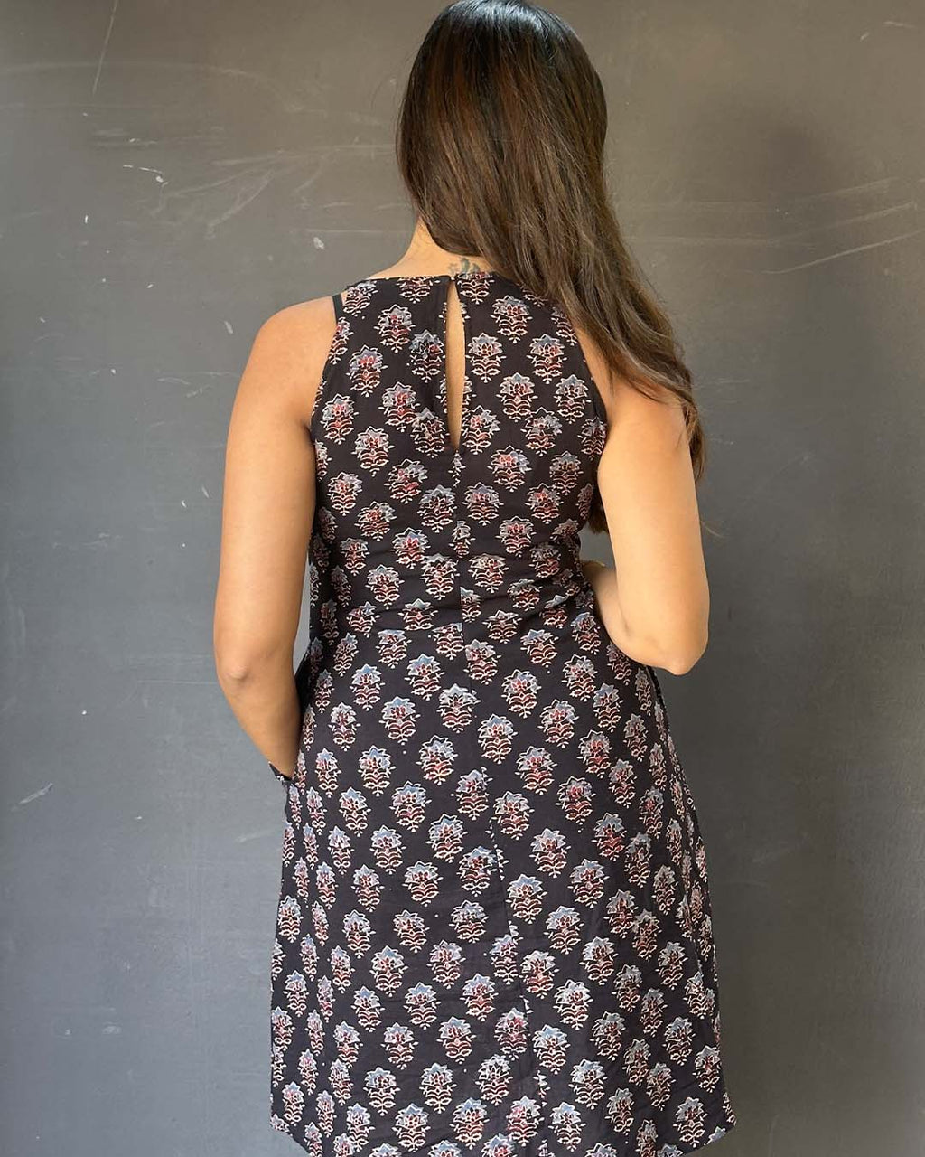 Halter Neck Racerback Dress with Pockets Blue Geometric