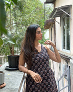 Halter Neck Racerback Dress with Pockets Blue Geometric